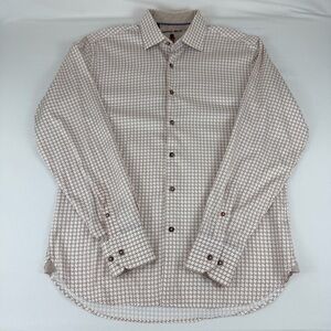 Visconti Black Men's Long Sleeve Shirt, Brown/White Geometric Print, M